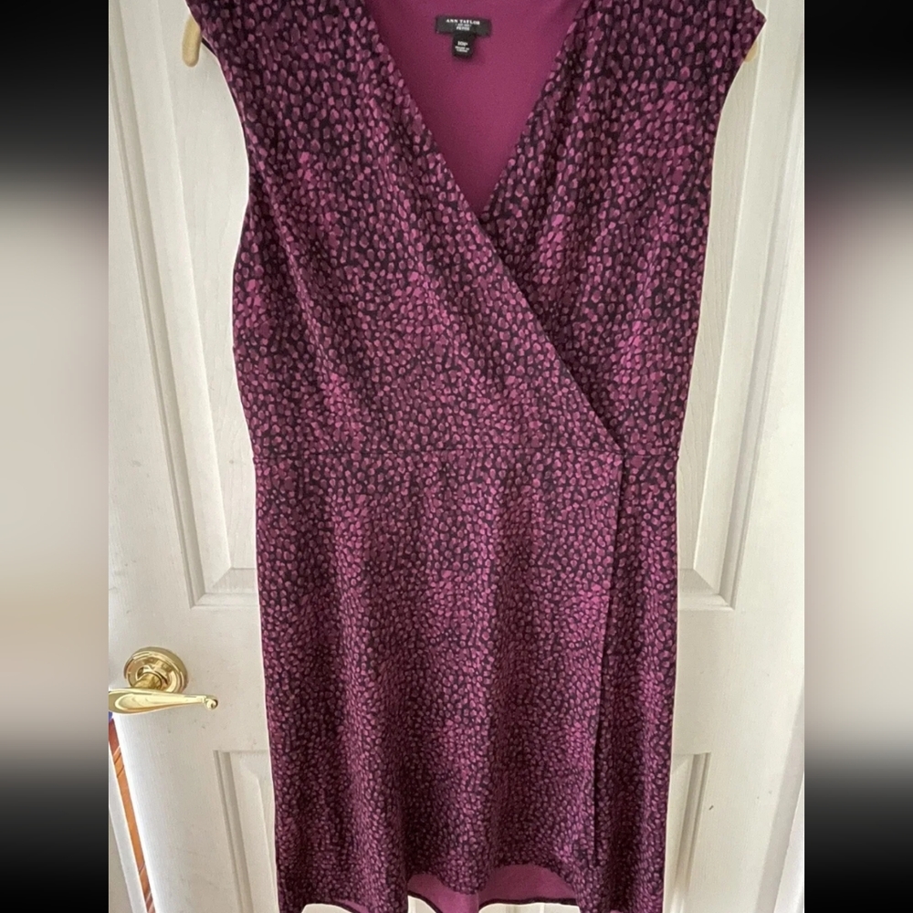 Ann Taylor 10 Petite Pink Fuchsia & Black Faux Wrap Dress
